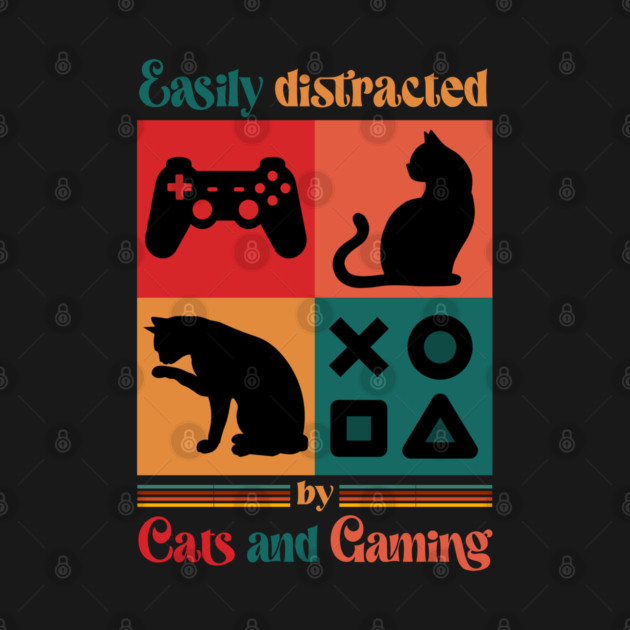 Easily Distracted By Cats and Gaming - Retro Cat Gaming by JessArty