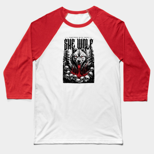 SHE WOLF Baseball T-Shirt by artslaves
