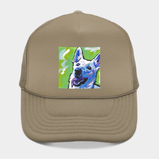 white German Shepherd Dog Bright colorful pop dog art Hat