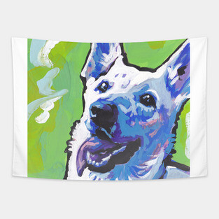 white German Shepherd Dog Bright colorful pop dog art Tapestry