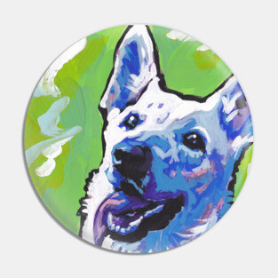 white German Shepherd Dog Bright colorful pop dog art Pin