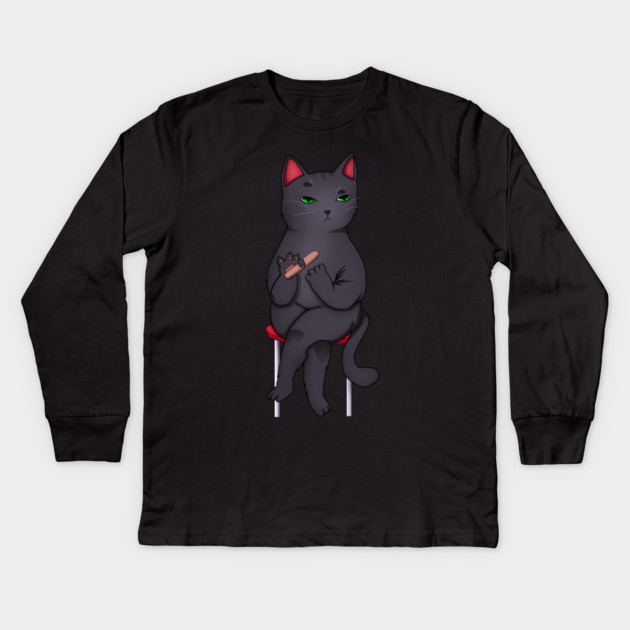 Funny Kawaii Black Cat with Attitude, Love Cats Kids Long Sleeve T-Shirt by logiamerch
