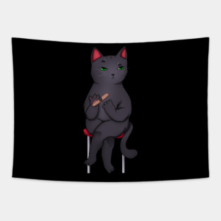 Funny Kawaii Black Cat with Attitude, Love Cats Tapestry
