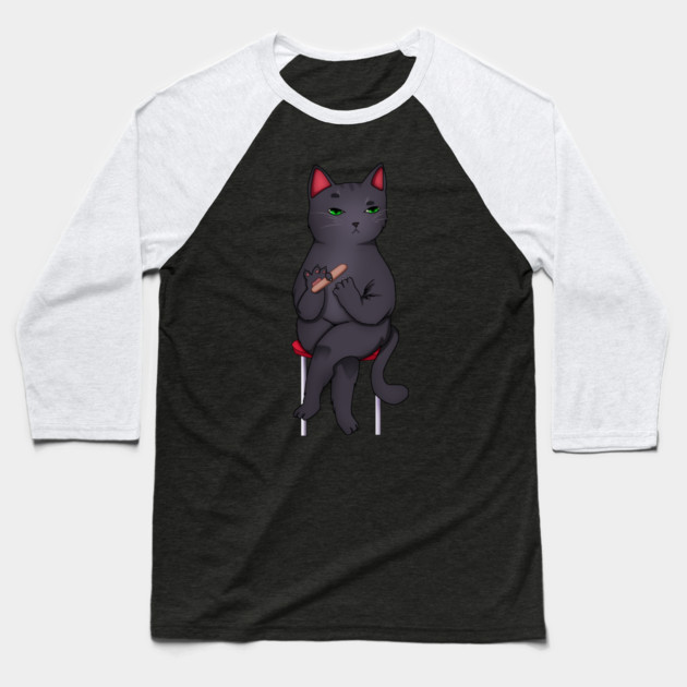 Funny Kawaii Black Cat with Attitude, Love Cats Baseball T-Shirt by logiamerch