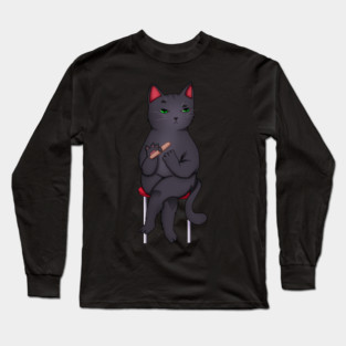 Funny Kawaii Black Cat with Attitude, Love Cats Long Sleeve T-Shirt