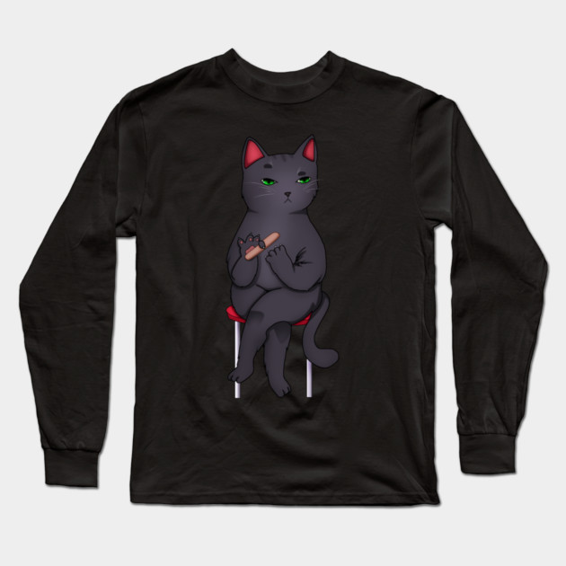 Funny Kawaii Black Cat with Attitude, Love Cats Long Sleeve T-Shirt by logiamerch