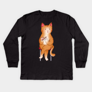 Funny Kawaii Orange Cat with Attitude, Love Cats Kids Long Sleeve T-Shirt