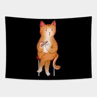 Funny Kawaii Orange Cat with Attitude, Love Cats Tapestry