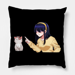 Funny Girl annoyed at Cat, Anime Style Pillow