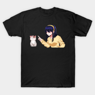 Funny Girl annoyed at Cat, Anime Style T-Shirt