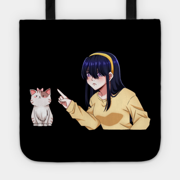 Funny Girl annoyed at Cat, Anime Style Tote by logiamerch