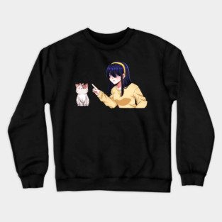 Funny Girl annoyed at Cat, Anime Style Crewneck Sweatshirt