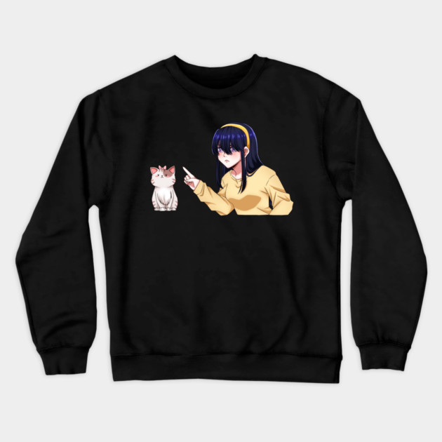 Funny Girl annoyed at Cat, Anime Style Crewneck Sweatshirt by logiamerch