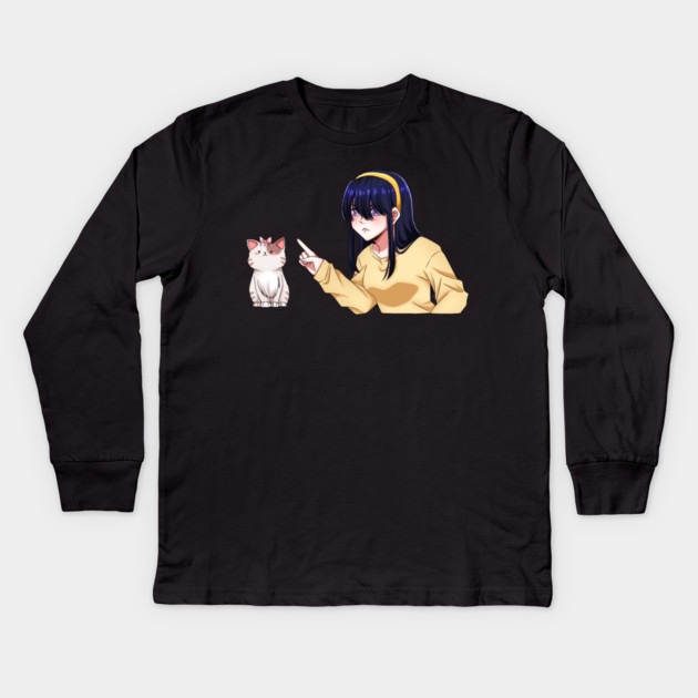 Funny Girl annoyed at Cat, Anime Style Kids Long Sleeve T-Shirt by logiamerch