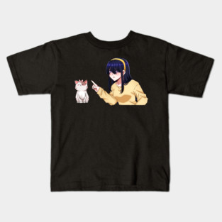 Funny Girl annoyed at Cat, Anime Style Kids T-Shirt
