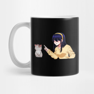 Funny Girl annoyed at Cat, Anime Style Mug