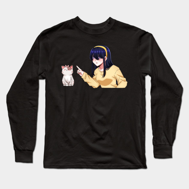 Funny Girl annoyed at Cat, Anime Style Long Sleeve T-Shirt by logiamerch