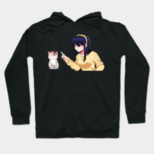 Funny Girl annoyed at Cat, Anime Style Hoodie