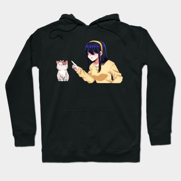 Funny Girl annoyed at Cat, Anime Style Hoodie by logiamerch