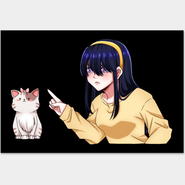 Funny Girl annoyed at Cat, Anime Style Wall Art by logiamerch