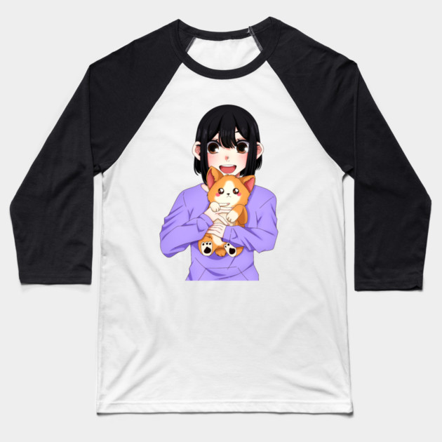 Cute Corgi with Anime Girl Baseball T-Shirt by logiamerch