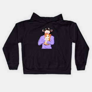 Cute Corgi with Anime Girl Kids Hoodie