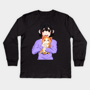 Cute Corgi with Anime Girl Kids Long Sleeve T-Shirt
