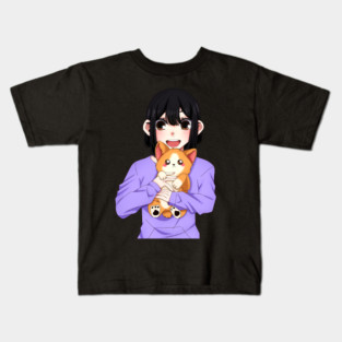 Cute Corgi with Anime Girl Kids T-Shirt