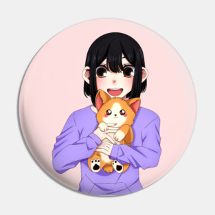 Cute Corgi with Anime Girl Pin