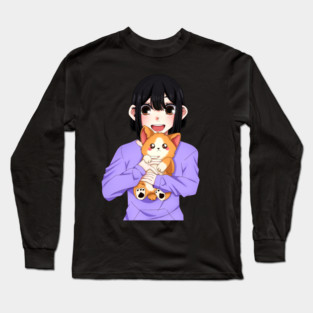 Cute Corgi with Anime Girl Long Sleeve T-Shirt