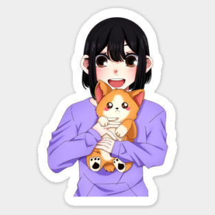 Cute Corgi with Anime Girl Sticker