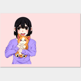 Cute Corgi with Anime Girl Posters and Art