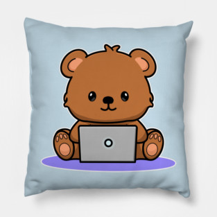 Cartoon Bear on Computer Pillow