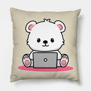 Cartoon Polar Bear on Computer Pillow