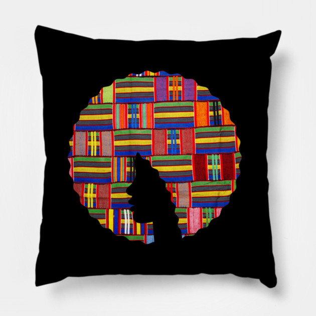 Afro Hair Woman with African Pattern, Black History Pillow by logiamerch