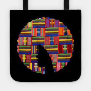 Afro Hair Woman with African Pattern, Black History Tote