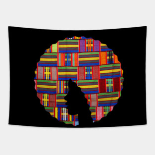 Afro Hair Woman with African Pattern, Black History Tapestry
