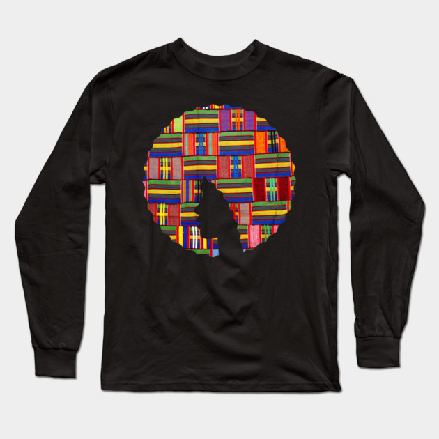 Afro Hair Woman with African Pattern, Black History Long Sleeve T-Shirt by logiamerch