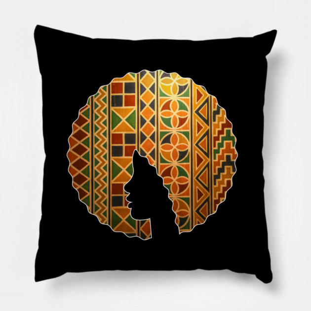 Afro Hair Woman with African Pattern, Black History Pillow by logiamerch