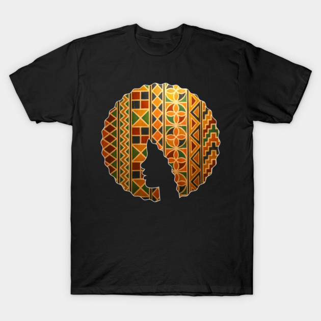 Afro Hair Woman with African Pattern, Black History T-Shirt by logiamerch