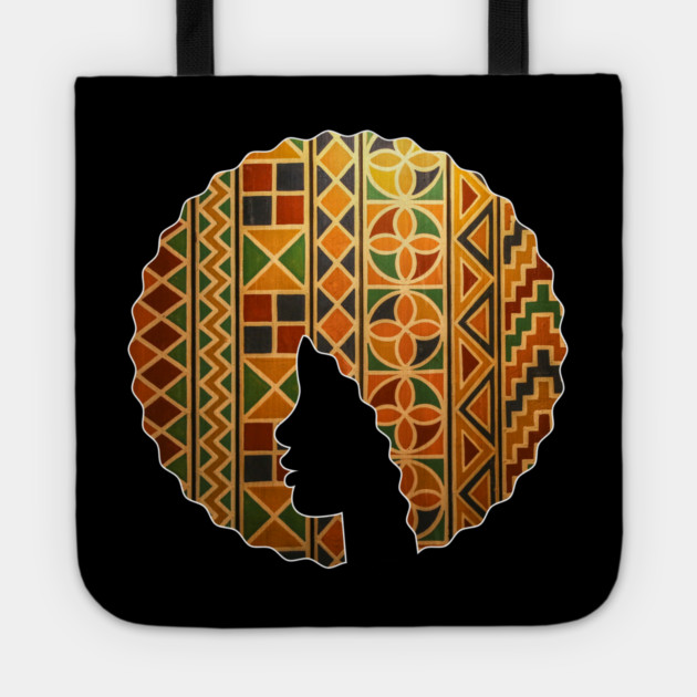 Afro Hair Woman with African Pattern, Black History Tote by logiamerch