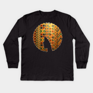 Afro Hair Woman with African Pattern, Black History Kids Long Sleeve T-Shirt