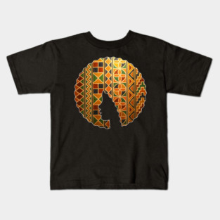Afro Hair Woman with African Pattern, Black History Kids T-Shirt