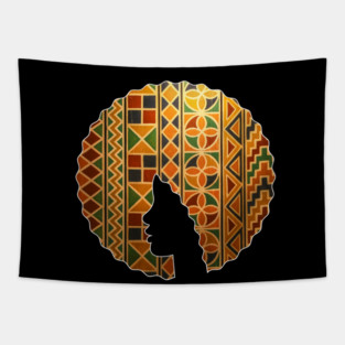 Afro Hair Woman with African Pattern, Black History Tapestry