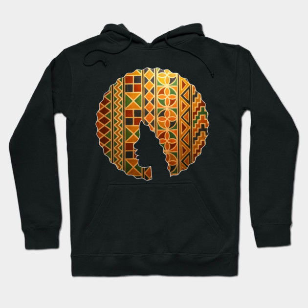 Afro Hair Woman with African Pattern, Black History Hoodie by logiamerch