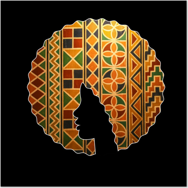 Afro Hair Woman with African Pattern, Black History Wall Art by logiamerch