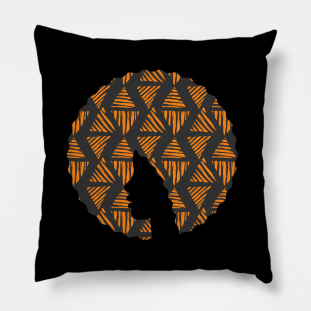 Afro Hair Woman with African Pattern, Black History Pillow by logiamerch