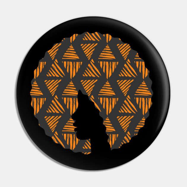 Afro Hair Woman with African Pattern, Black History Pin by logiamerch