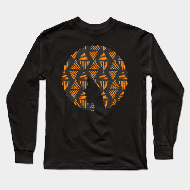 Afro Hair Woman with African Pattern, Black History Long Sleeve T-Shirt by logiamerch