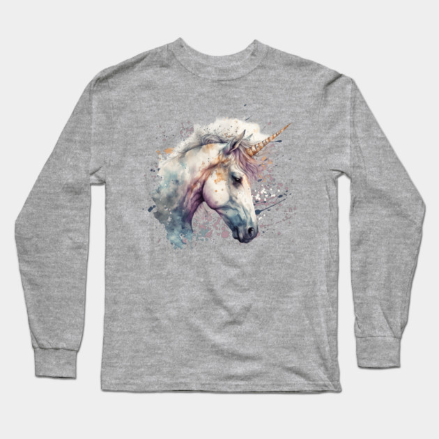 Watercolor Unicorn Long Sleeve T-Shirt by HolidayBug